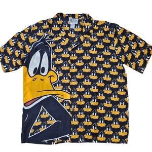 VINTAGE American Characters Looney Tunes Daffy Duck Men's Silk Top S/M 1992